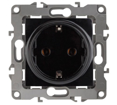 Розетка 12-2001-06 с заземлением, 16АХ-250В, без м.лапок,  чёрный  Б0014686  ЭРА