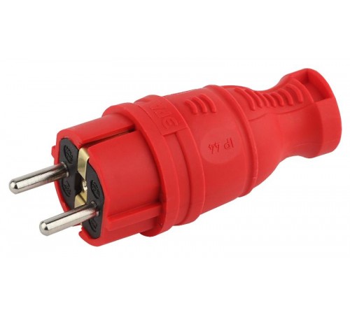 V8-RED-IP44 ЭРА Вилка каучуковая з/з прямая 16A IP44 красная  Б0044547  ЭРА