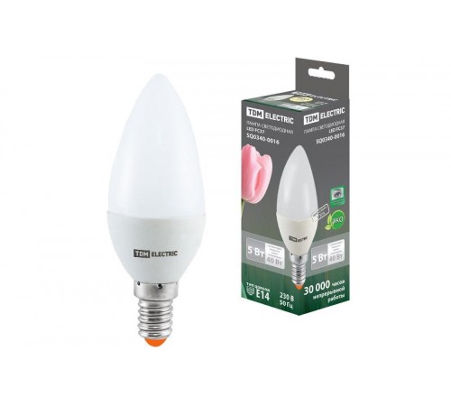 Лампа светодиодная LED 5Вт E14 220В 3000К FС37 свеча  SQ0340-0016  TDM