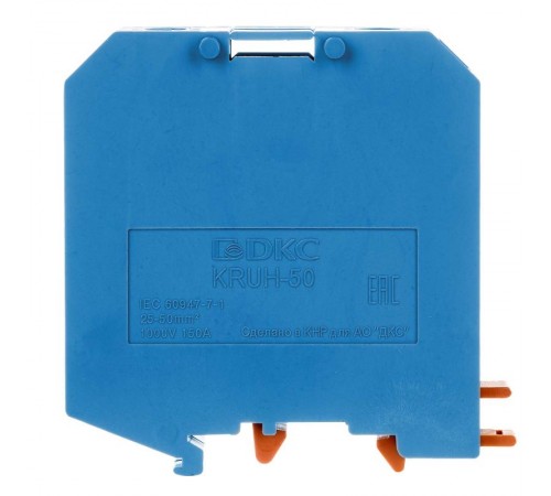 Клемма проходная, винтовой зажим, 2 точки подключения, 50 кв.мм, синяя  KRUH-50-BU  DKC