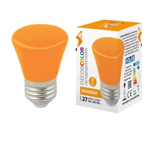 Лампа светодиодная LED-D45-1W/ORANGE/E27/FR/С BELL декоративная LED. "Колокольчик", матовая. Цвет оранжевый  UL-00005642  Volpe
