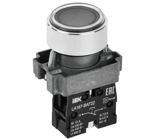 Кнопка LA167-BAF22 d=22мм 1р черная  BBT20-BAF22-2-22-67-K02  IEK