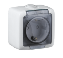 Розетка открытой установки, одноместная, с заземляющим контактом, брызгозащищенная, цвет белая  РА16-211  HEGEL