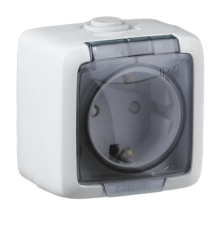 Розетка открытой установки, одноместная, с заземляющим контактом, брызгозащищенная, цвет белая  РА16-211  HEGEL