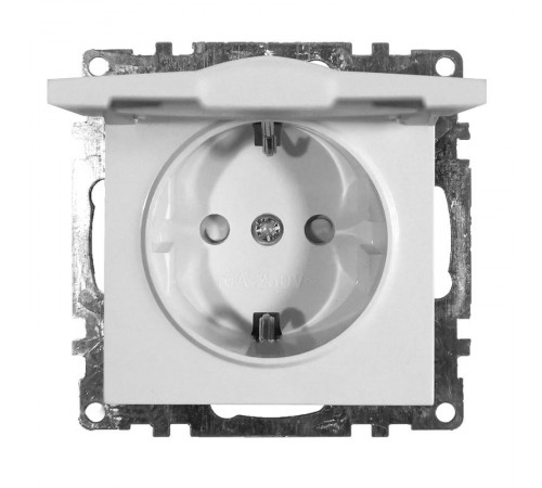 Розетка электрическая 1-местная с/з с крышкой (механизм), серия Катрин, GLS16-7112-01, белый  39302  STEKKER