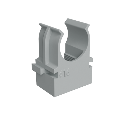 Крепеж-клипса для труб прямой монтаж D16 мм, серая (упак. 100 шт)  KM-KKPM-16  КМ - профиль