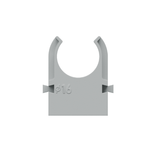 Крепеж-клипса для труб прямой монтаж D16 мм, серая (упак. 100 шт)  KM-KKPM-16  КМ - профиль