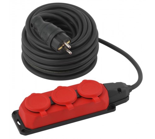 Удлинитель силовой UK-3e-3x1,5-20m-IP44(KG) с заземлением 3 розетки каучук 20м КГ 3х1,5мм2 IP44  Б0057581  ЭРА