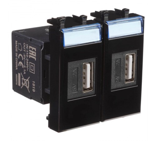 USB зарядное устройство "Черный квадрат", "Avanti", 2.1А, 2 мод.  4402542  DKC