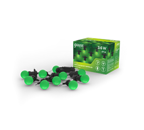 Гирлянда светодиодная "Белт Лайт" серия Holiday, 10 ламп, 7,7 м, IP44, зеленый, 1/6  HL061  Gauss