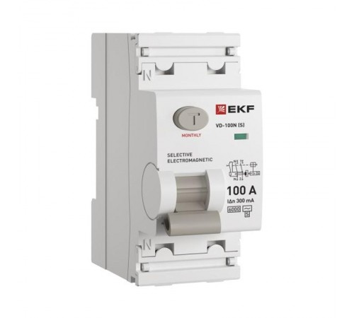Выключатель дифференциального тока ВД-100N (S) 2п 100А 300мА (тип АС, эл-мех) 6кА PROximа  E1026MS100300  EKF