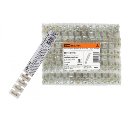 Зажим винтовой ЗВИ-5 полипропилен 0,75-4мм2 12пар 100°С белый (индивидуальная упаковка)  SQ0510-0041  TDM