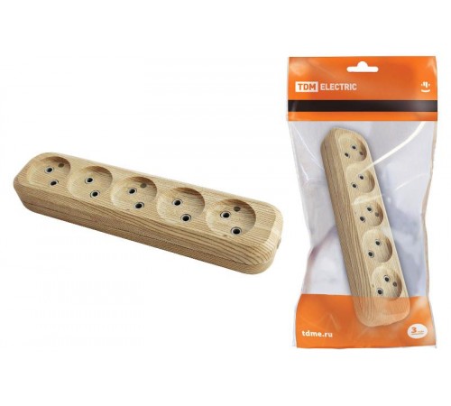 Колодка розеточная 5 гнезд 2П б/з 10А 250В "Эко" (сосна)   SQ1806-0053  TDM