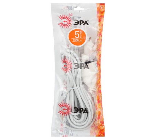 Удлинитель Россия UX(6)-1-5m Удлин-ль без заземл, 1гн, 5м, ПВС, 2x0.75мм2, 6А  Б0039820  ЭРА