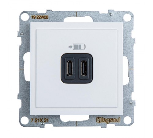 SUNO Зарядное устройство USB 2 выхода Тип С - Тип С Цвет "Белый"  721131  Legrand