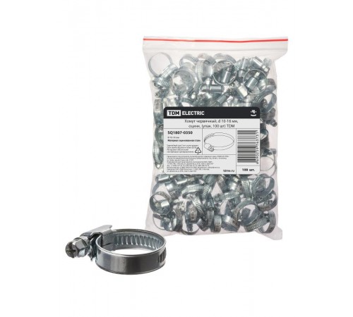 Хомут червячный, d 10-16 мм, оцинк (упак. 100 шт)  SQ1807-0350  TDM