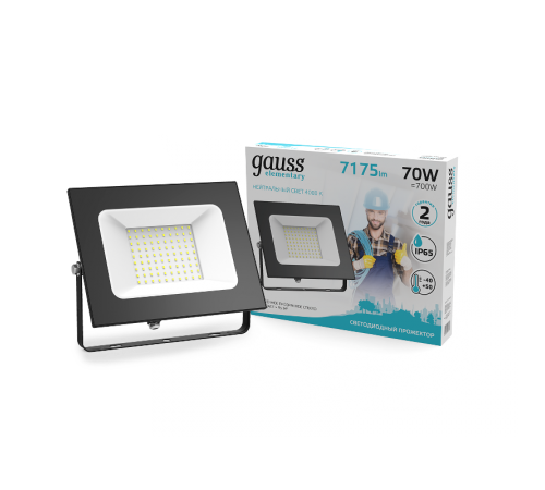 Прожектор светодиодный Elementary 70W 7175lm 4000К 175-265V IP65 черный LED 1/10  613100270  Gauss