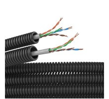 Электротруба ПНД гибкая гофрированная д. 16 мм, цвет черный, с кабелем витая пара 5EU/UTP нг(А)-HF, 25 м  7EU71625B  DKC