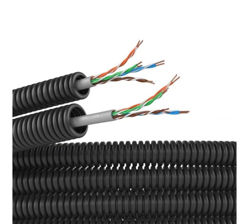 Электротруба ПНД гибкая гофрированная д. 16 мм, цвет черный, с кабелем витая пара 5EU/UTP нг(А)-HF, 25 м  7EU71625B  DKC