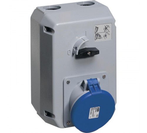 Розетка металл. с выключателем и механической блокировкой 363MM6, 63A, 3P+E, IP44, 6ч  2CMA168036R1000  ABB