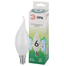 Лампа светодиодная  GREEN LINE LED BXS-6W-840-E14 GL E14 6 Вт свеча на ветру яркий белый свет  Б0067131  ЭРА
