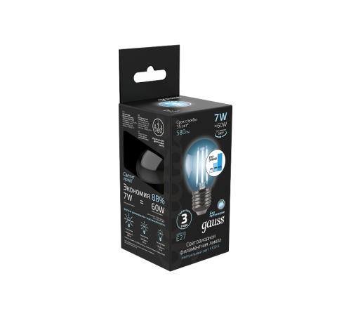 Лампа светодиодная Black LED Filament Шар E27 7W 580lm 4100K step dimmable  105802207-S  Gauss