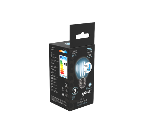 Лампа светодиодная Black LED Filament Шар E27 7W 580lm 4100K step dimmable  105802207-S  Gauss