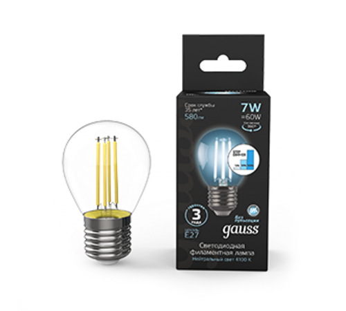 Лампа светодиодная Black LED Filament Шар E27 7W 580lm 4100K step dimmable  105802207-S  Gauss