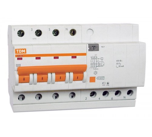 Выключатель автоматический дифференциального тока АД14 4п 63А C 300мА тип AC (8 мод)  SQ0204-0047  TDM