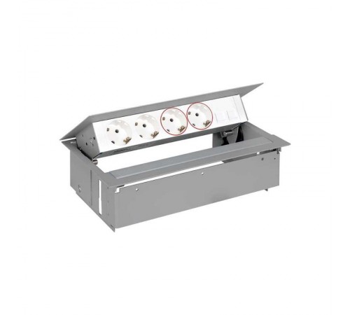 Врезной x5 розеточный блок, планка, 2x2P+E, 2x2P+E UPS, 2хRJ45, алюминий, S400  45502220-133  Simon