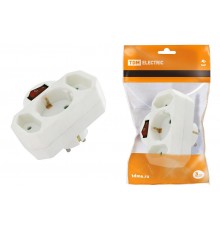 Блок на 3 гнезда с выключателем с индикацией: 1x2П+3 16А+2х2П 2,5А под плоскую вилку 250B белый  SQ1806-0202  TDM