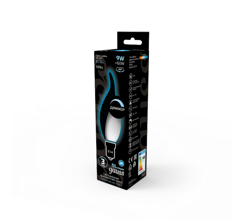 Лампа светодиодная Filament Свеча на ветру 9W 610lm 4100К Е14 milky диммируемая LED 1/10/50  104201209-D  Gauss