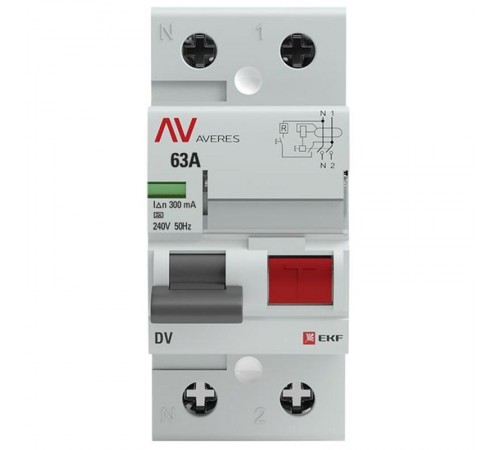Выключатель дифференциальный (УЗО) DV 2п 63А 300мА тип A AVERES  rccb-2-63-300-a-av  EKF
