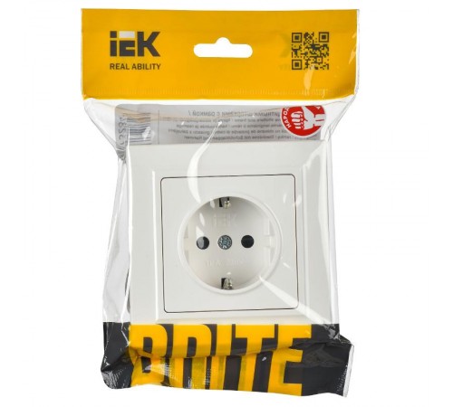 BRITE Розетка с заземлением со шторками 16А в сборе РСР14-1-0-БрБ белый   BR-R14-16-K01-F  IEK