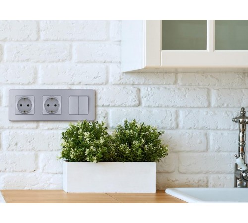 Inspiria Алюминий Выключатель 2-клавишный с подсветкой С/У без рамки  673632  Legrand