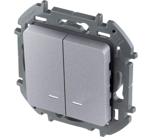 Inspiria Алюминий Выключатель 2-клавишный с подсветкой С/У без рамки  673632  Legrand