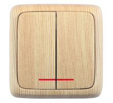 Выключатель открытой установки, двухклавишный, с индикацией, цвет сосна  ВА10-152-02  HEGEL