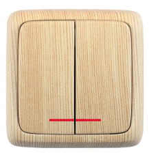 Выключатель открытой установки, двухклавишный, с индикацией, цвет сосна  ВА10-152-02  HEGEL