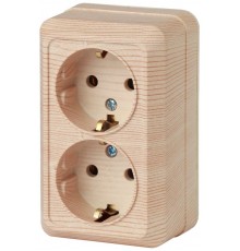 2-204-11 Intro Розетка 2х2P+E Schuko, 16А-250В, IP20, ОУ, Quadro, сосна  Б0027657  Intro