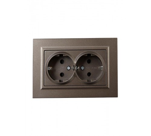BRITE Розетка 2-ая с заземлением со шторками 16А в сборе РСш12-3-БрТБ темная бронза  BR-R24-16-K45-F  IEK