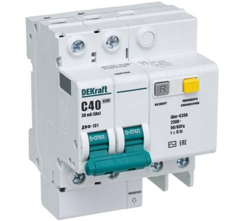 Выключатель автоматический дифференциального тока ДИФ-101 2п 40А C 30мА тип AC (4 мод)  15007DEK  DEKraft
