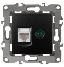 Розетка информационная+TV 12-3110-05 RJ45+TV,  антрацит  Б0027445  ЭРА
