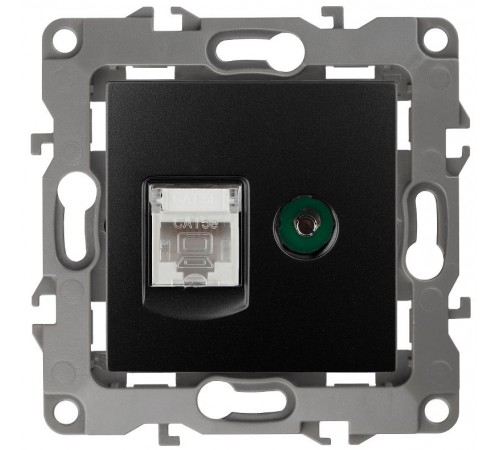 Розетка информационная+TV 12-3110-05 RJ45+TV,  антрацит  Б0027445  ЭРА