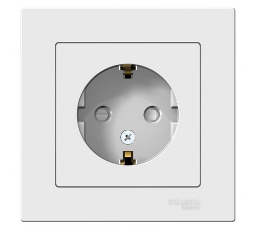 AtlasDesign Белый Розетка с заземлением со шторками, 16А, (в сборе с рамкой)  ATN000144  SE