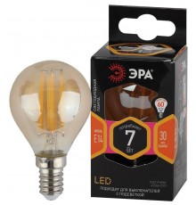 Лампа светодиодная F-LED P45-7W-827-E14 gold (филамент, шар золот, 7Вт, тепл, E14)  Б0047016  ЭРА