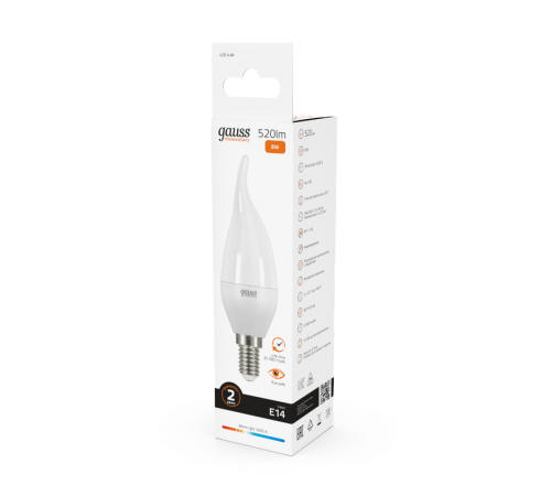 Лампа светодиодная LED 8Вт E14 220В 2700К Elementary свеча на ветру  34118  Gauss