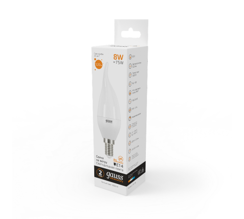 Лампа светодиодная LED 8Вт E14 220В 2700К Elementary свеча на ветру  34118  Gauss