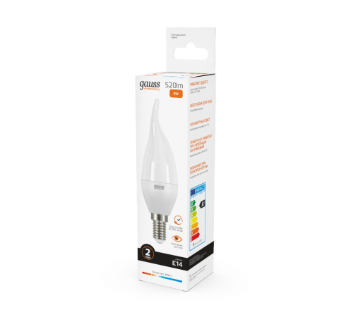 Лампа светодиодная LED 8Вт E14 220В 2700К Elementary свеча на ветру  34118  Gauss