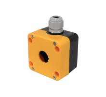 Корпус ПКУ22/1, чёрный с жёлтой крышкой, одно отверстие  22мм, с сальником, IP65  (ЭТ)   ET518663   Электротехник