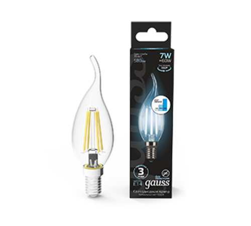 Лампа светодиодная Black LED Filament Свеча на ветру E14 7W 580lm 4100K step dimmable  104801207-S  Gauss
